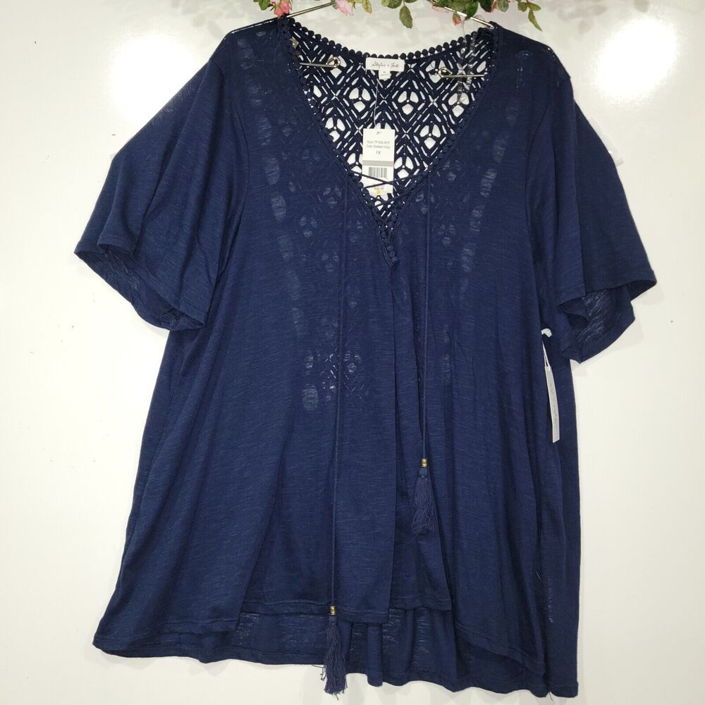 Skylar and Jade Womens 1X Lace Pleated Top Tassles Lace Up Front Coquette Fairy